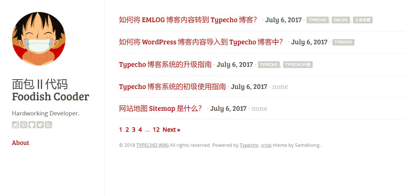 Typecho 书页式简约主题 Crisp